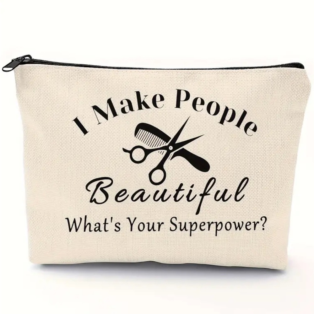 Hairstylist Gift Large cosmetic pouch beige canvas black letter print sturdy new